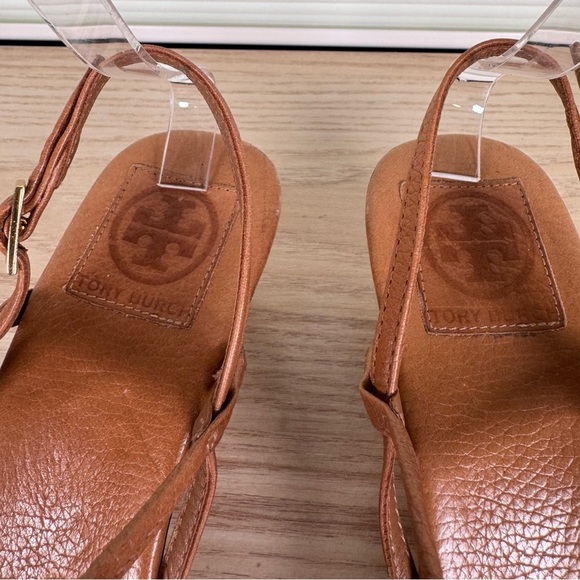 Tory Burch Emmy Brown leather wedge sandals size 8.5 - Picture 3 of 8